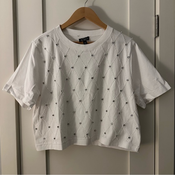 J. Crew • NWT • Relaxed lattice-embellished cropped T-shirt - Picture 4 of 11